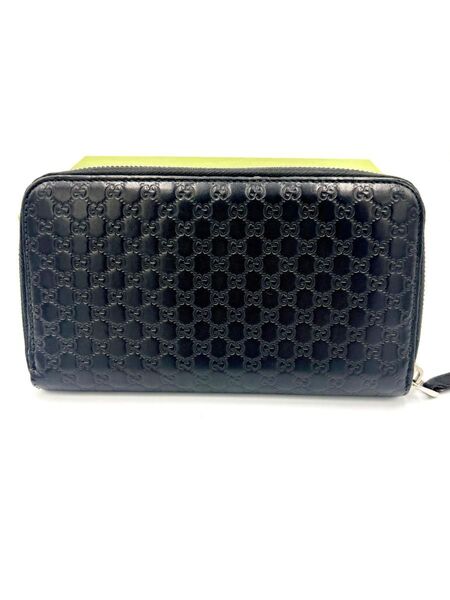 超美品 GUCCI グッチ GGシマ マイクロシマ 財布 GGスプリーム 長財布 メンズ ラウンドファスナー ブラック