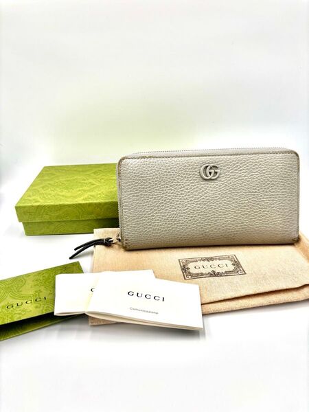 GUCCI グッチ 長財布 ラウンドファスナー GGマーモント グレー GG 財布 箱付き 袋付き
