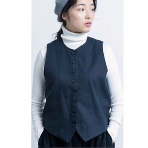 中川政七商店 綿麻ドリルのワークベスト 濃紺 ジレ ネイビー