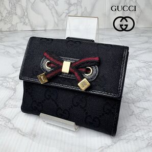 56 極美品 GUCCI グッチシェリーライン 二つ折り財布 GGキャンバス GG柄 コンパクト