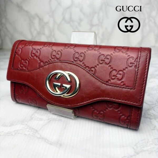 07 美品 GUCCI グッチ シマ インターロッキング 長財布 レザー