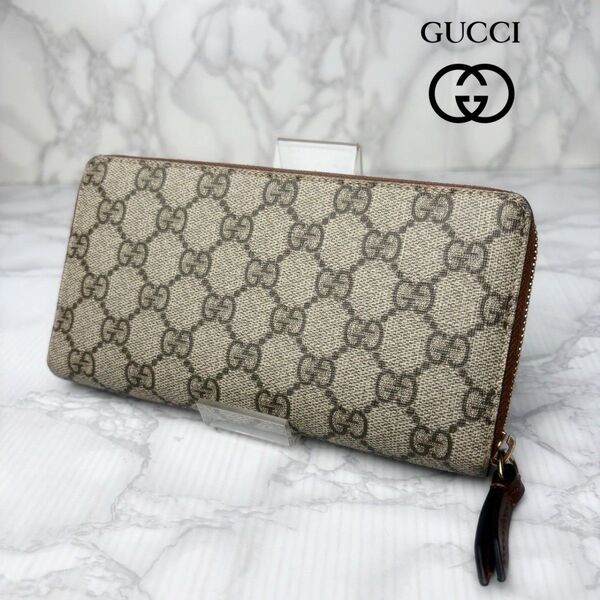 47 極美品 GUCCI グッチ ラウンドファスナー 長財布 GGスプリーム