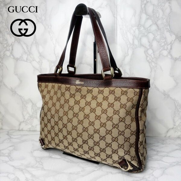 021 極美品 GUCCI グッチ トートバッグ ハンドバッグ GGキャンバス GG柄 三室構造