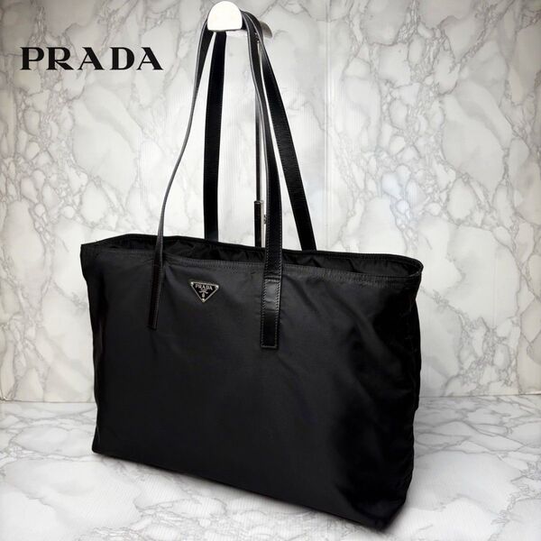 01 美品 PRADA プラダ トートバッグ ハンドバッグ 肩掛け 大容量 黒 ブラック ナイロン