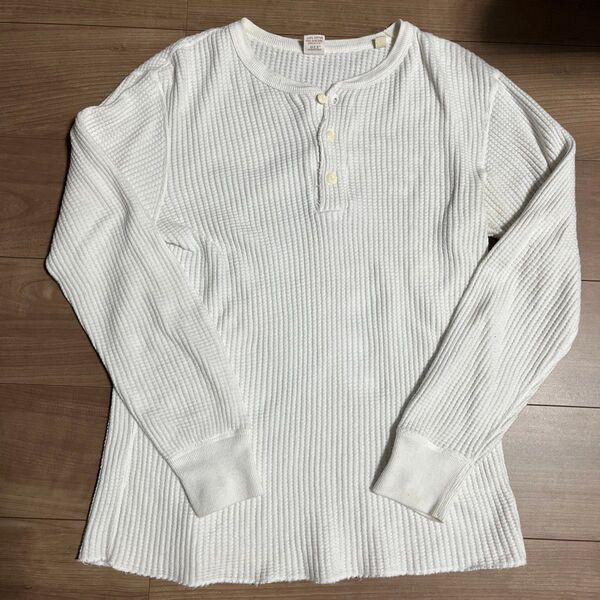 ヘンリーネック 長袖Tシャツ サーマル メンズ M ホワイト