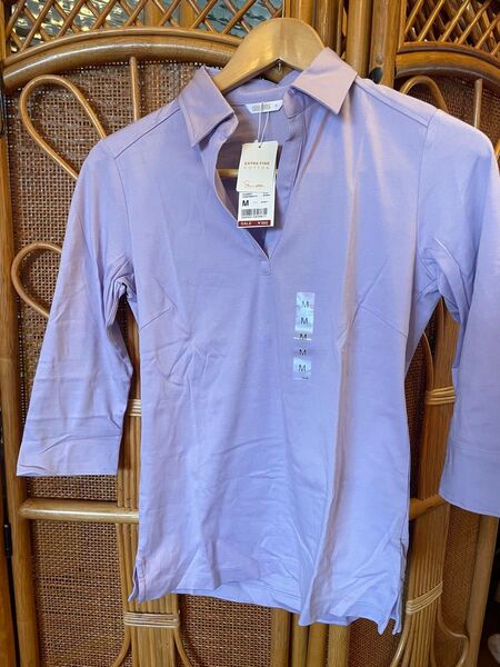 ユニクロ スキッパー ポロシャツ パープル Mサイズ UNIQLO 綿