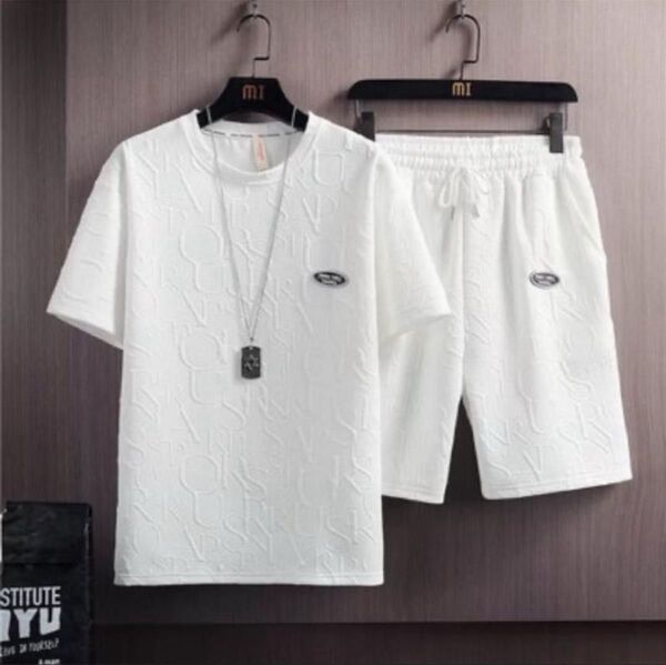 【XL】 セットアップ おしゃれ かっこいい トップス 半ズボン ホワイト Tシャツ ハーフパンツ 半袖