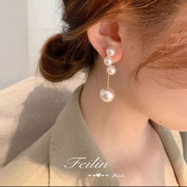 【残り2個!】2way 揺れる 高見え 高級感 シンプル パール ロングピアス ゴールド ピアス 上品 おしゃれ
