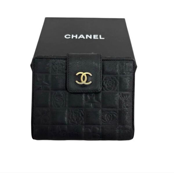 CHANEL シャネル アイコンライン 二つ折り財布 財布 黒 ココマーク Wホック