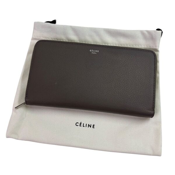 CELINE セリーヌ 財布 長財布 ラウンドファスナー レザー グレー