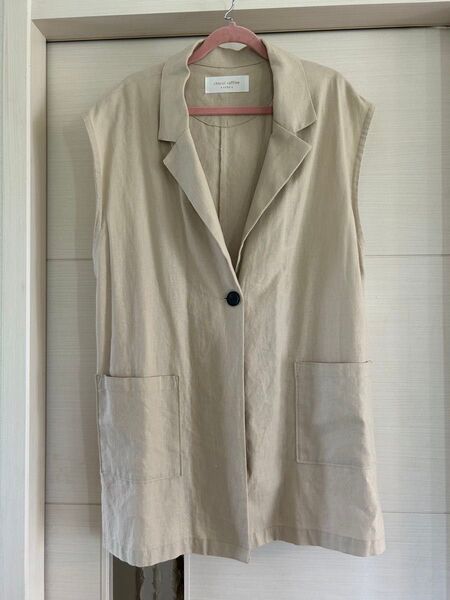 麻混ロングジレ ベージュ ノースリーブ