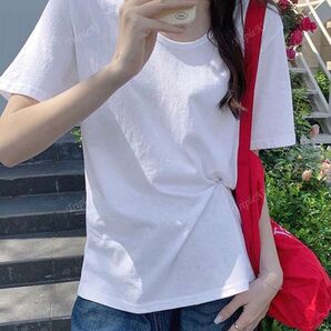 レディース Vネック ドロップショルダー 半袖Tシャツ、ルーズ 無地 ホワイト