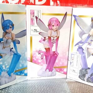 re:ゼロから始める異世界生活1/7スケールフィギュア3点セットエミリア レム ラム コンプ ラウンドワン限定 箱ごと発送します。