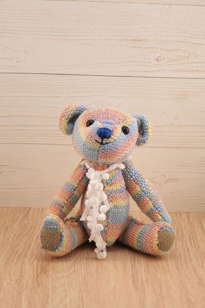 ハンドメイド さをり織りのテディベア