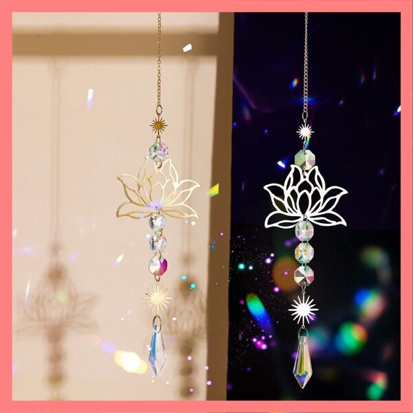 サンキャッチャー 壁飾り スピリチュアル 風水 壁掛け プリズム 蓮の花 チャーム