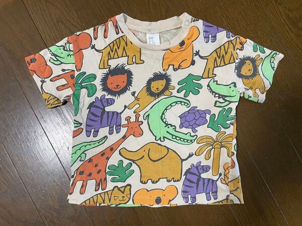 H&M エイチアンドエム ベビー Tシャツ 半袖 アニマル ワニ ライオン キリン tシャツ 80 〜90 ゆったり