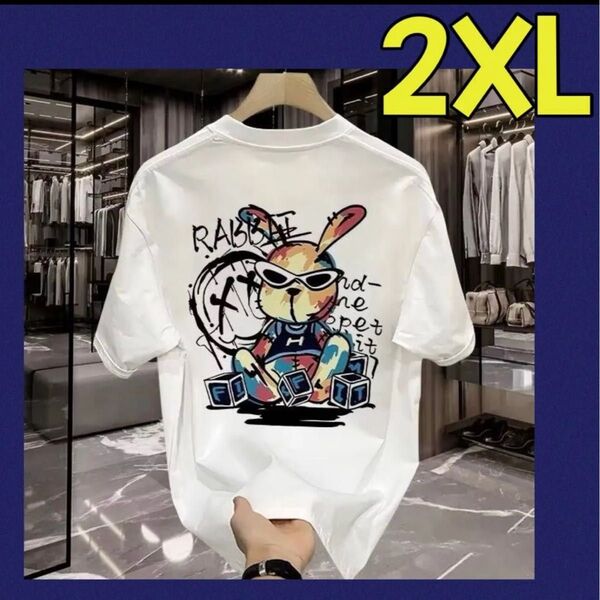 メンズ Tシャツ 半袖 夏服 トップス 男女兼用 ロゴ 2XL 3L 白 ホワイト