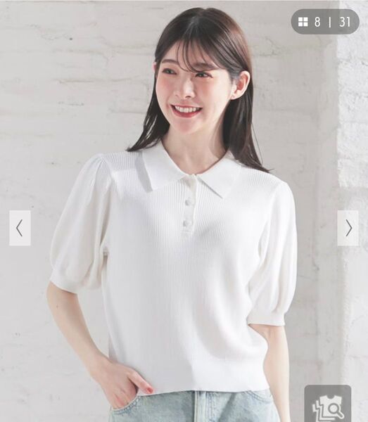 新品タグあり 襟付きポロニット 接触冷感 ハニさら ホワイト