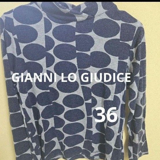 GIANNI LO GIUDICE ドット柄長袖トップス 36 ロングTシャツ Tシャツ グレー ネイビー S レディース