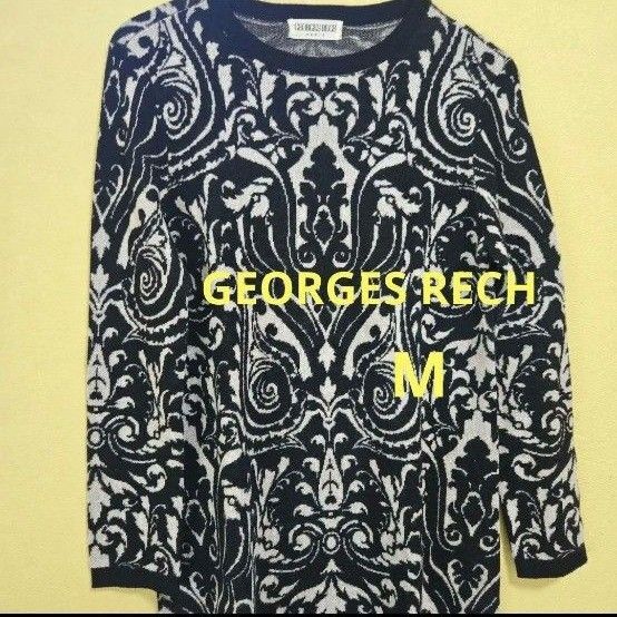 GEORGES RECH バロック柄 長袖ニットセーター 総柄 個性的 M ブラック カットソー チュニック ニット セーター
