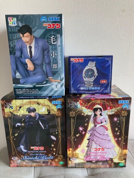 名探偵コナンシリーズ XrossLinkフィギュア2種 & ちょこのせフィギュア 毛利小五郎 & 時計型麻酔銃