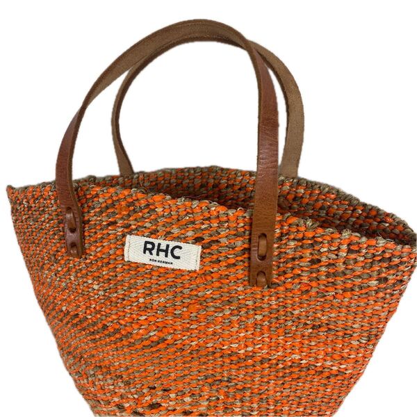 【定番】RHC ロンハーマン オレンジストライプ かごバッグ ハンドバッグ Ron Herman レザーハンドル