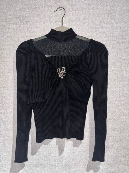 【couture BY ROJITA】シアーデコルテツイストリボンニット ニット 長袖 量産型 地雷