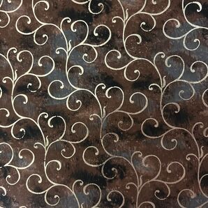 1M セール品唐草模様 金箔押し 茶色ムラ染風 20番シーチングプリント生地布地
