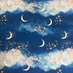 長さ100cm*110cm(幅) 人気新柄 星空 月雲コットン生地プリント生地ハンドメイド用 シーチングハギレ生地