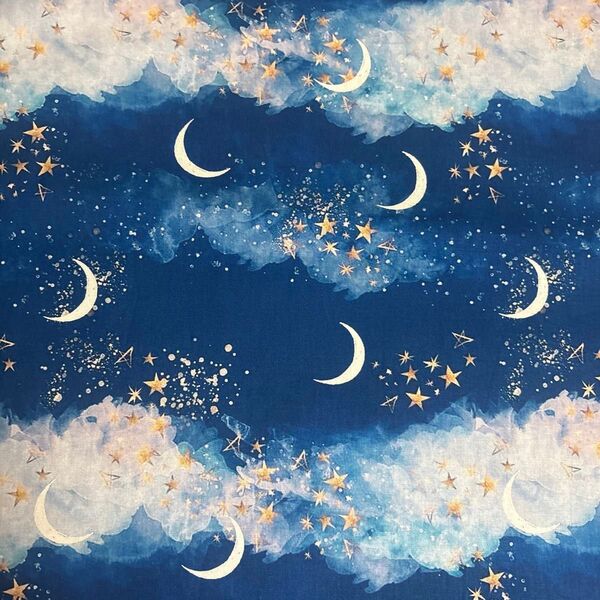 長さ100cm*110cm(幅) 人気新柄 星空 月雲コットン生地プリント生地ハンドメイド用 シーチングハギレ生地