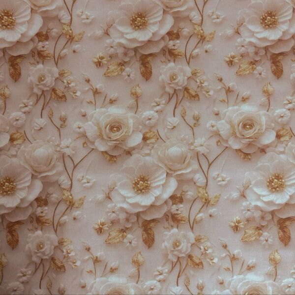 長さ100cm*110cm(幅)夏新柄 金葉白薔薇花柄 バラコットンプリント生地シーチング生地ハギレ生地ハントメイド用