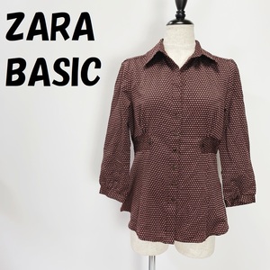 【人気】ZARA BASIC/ザラ ベーシック ポリエステルシャツ ブラウス レトロ ブラックベース USサイズM レディース/S327