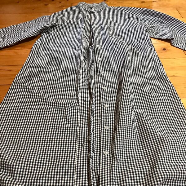 Mサイズ 中古 チェック×白×黒 ロングシャツ ワンピースでも