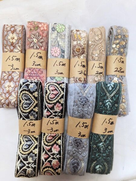 お得セット 6000⇒4950円 インド刺繍リボン ショルダーベルト スマホストラップ ハンドメイド ヘアアクセサリー