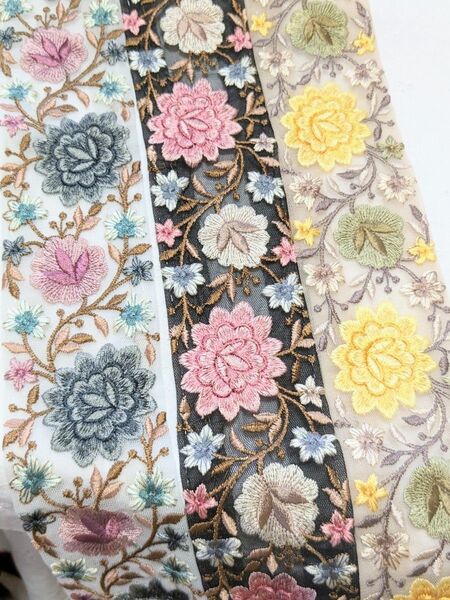 インド刺繍リボン 中幅50cm×3本セット アクセサリー資材 ハンドメイド資材