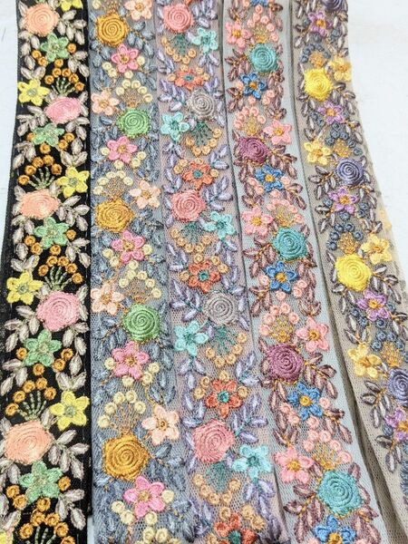 インド刺繍リボン 1m×5本セット ハンドメイド アクセサリー ストラップ 資材