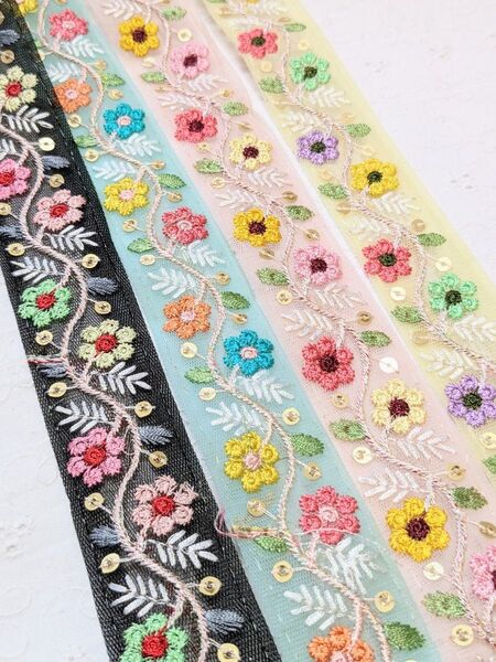 インド刺繍リボン 1m×4本セット ストラップ アクセサリー ポーチなど資材