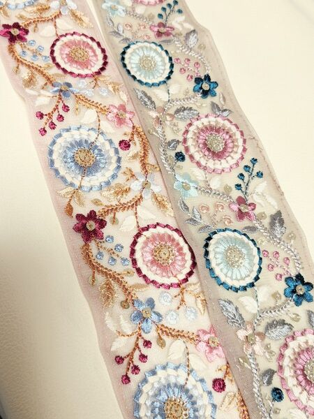 インド刺繍リボン 50cm×2本 ハンドメイド資材 アクセサリー ポーチ