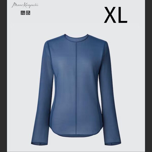 シアークルーネックT UNIQLO Mame Kurogouchi ブルー XL マメクロゴウチ ユニクロ