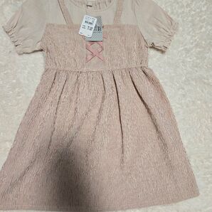 Smell sweetT 120センチ カットソーワンピース。淡赤。半袖