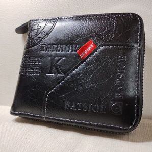 【新品未使用】 メンズ財布 (ブラック) 二つ折りサイフ 小銭入れ レザー