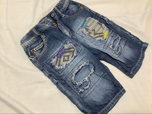 エフオーキッズ デニムハーフパンツ ダメージ加工 キッズ 110cm