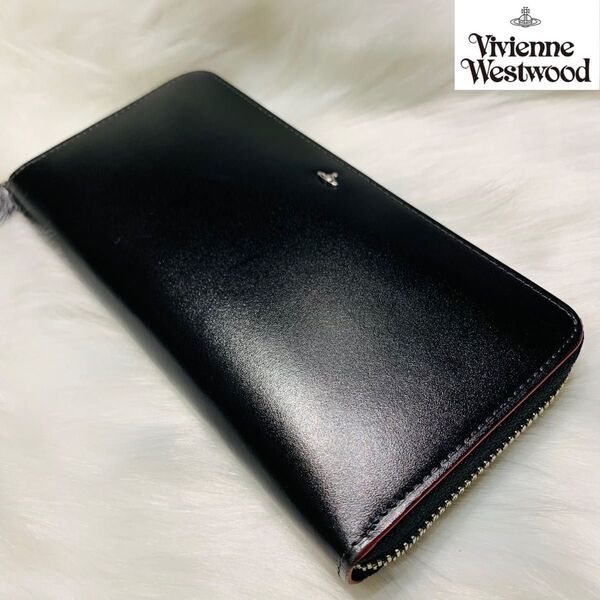 美品】Vivienne Westwood ブラック ラウンドファスナー長財布 小大容量 レザー 黒 メンズ レディース