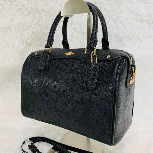 美品)COACH コーチ F57521 2WAY レザー ミニボストンバッグ ハンドバッグ ショルダーバッグ 斜め掛け ブラック系