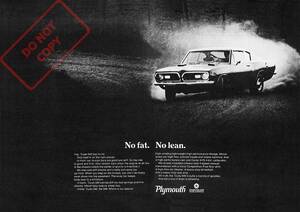 ポスター★1969 プリムス・クーダ340 広告「No fat. No lean.」★Mopar/モパー/Plymouth/Hemi/クライスラー/バラクーダ