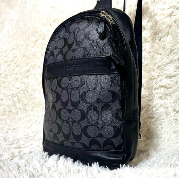 COACH コーチ ボディバッグ レザー ショルダーバッグ シグネチャー 斜め掛け ブラック F54787
