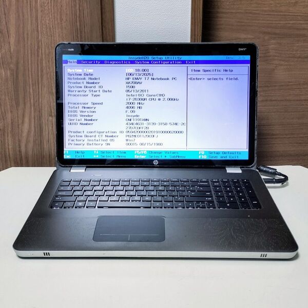 HP ENVY17 Corei7-2630QM メモリ4GB Webカメラ DVD ジャンク ストレージ無し