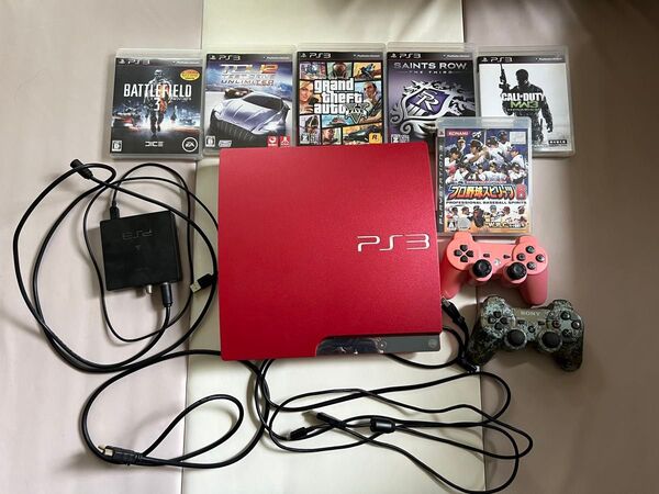 PS3 本体 レッド CECH-3000B コントローラー2個 ソフト6本 torne付き 動作確認済み