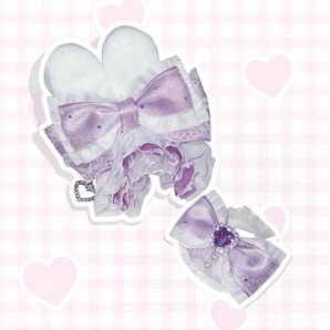 【No.A235】10cm ぬい服 ぱぺっと ホワイト×くすみ紫 うさ耳 ヘッドドレス スタイ