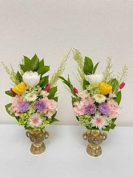 プリザーブドフラワー仏花 一対 花器無し 約33cm お盆 お供え
